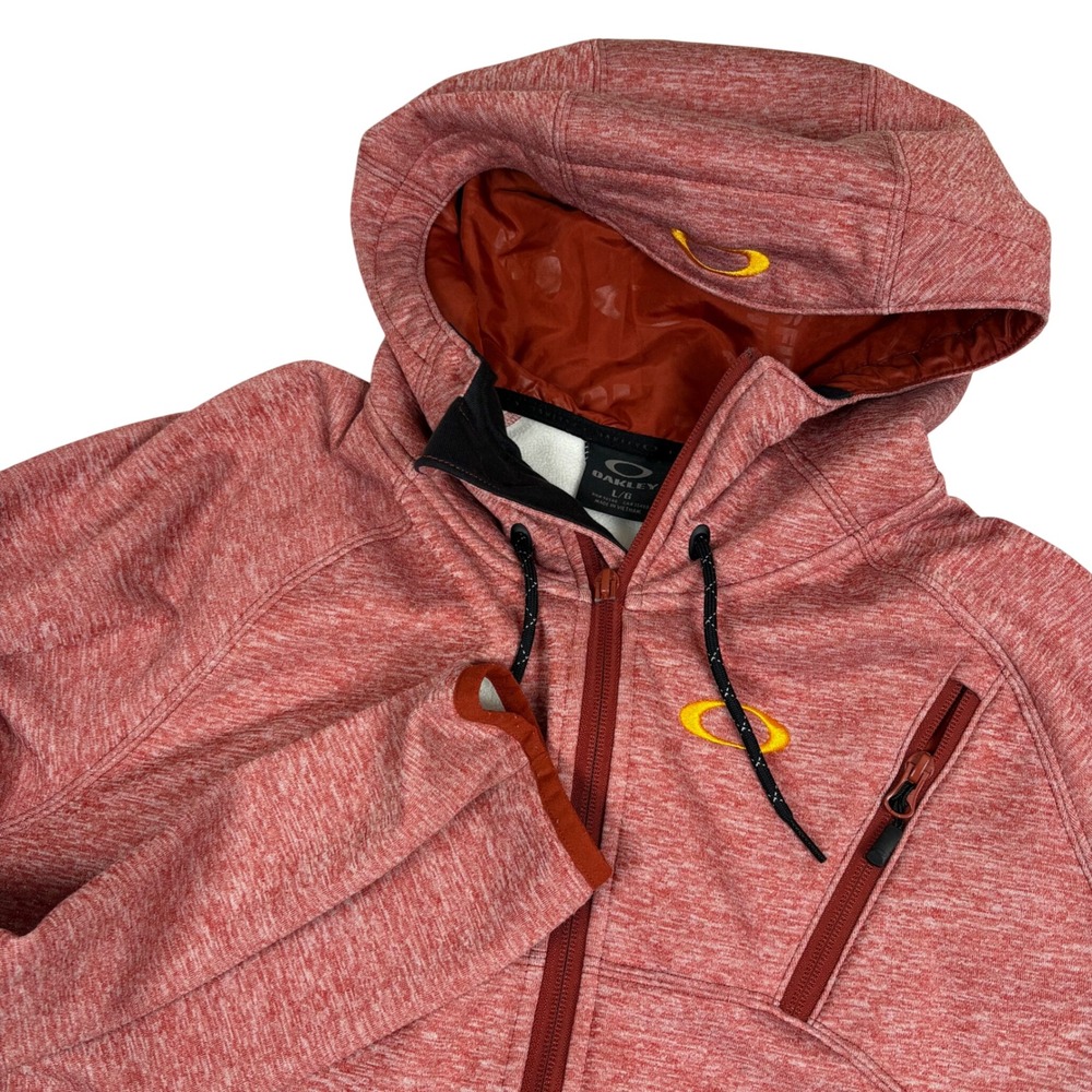 Oakley Mens Large Full Zip Hoodie Jacket Red Heathered Fleece Lined Pockets - Picture 1 of 8